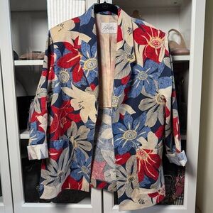 Pykettes Vintage 80’s Blue and Red Floral Patterned Blazer Women's Size Large